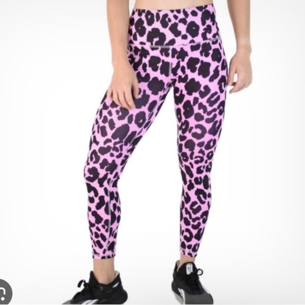 Fleo Pink and Black Leopard Print High-Waist Leggings - Picture 2 of 5